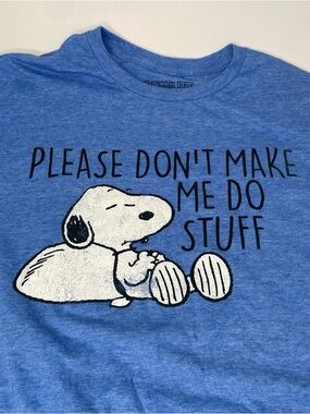 Peanuts Blue Snoopy "Please Don't Make Me Do Stuff" Short Sleeve Tee